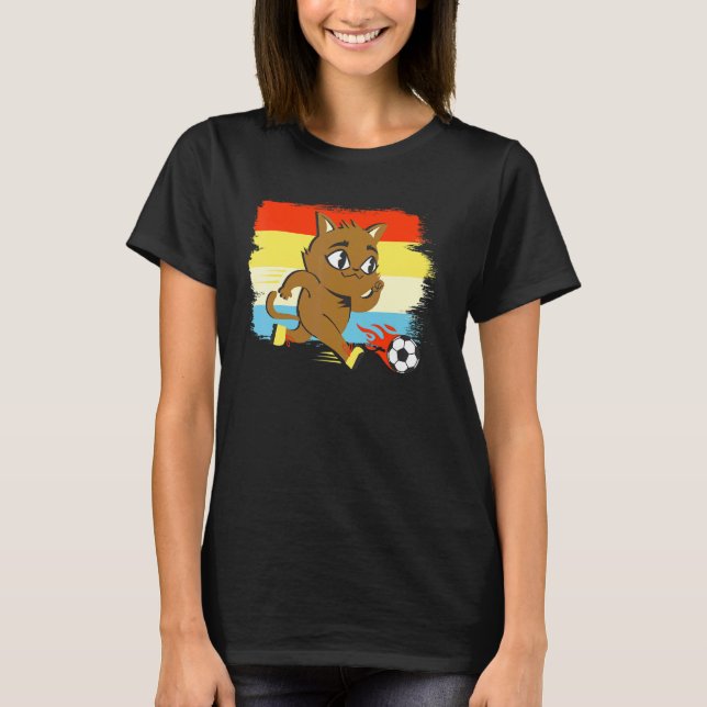 Katt Djur Spelar Fotboll T Shirt (Framsida)