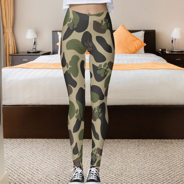 Katt Djur Tass Kamouflage Mönster Grå Oliv Brun Leggings (Skapare uppladdad)