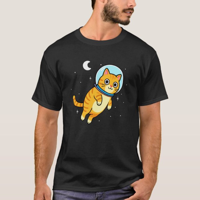 Katt Djurfantast Astronaut Rymden Måne Mamma Pappa T Shirt (Framsida)