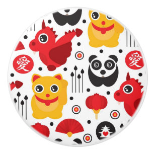 Katt, drake och panda för china lycklig knopp