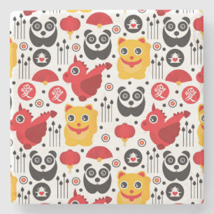 Katt, drake och panda för china lycklig stenunderlägg