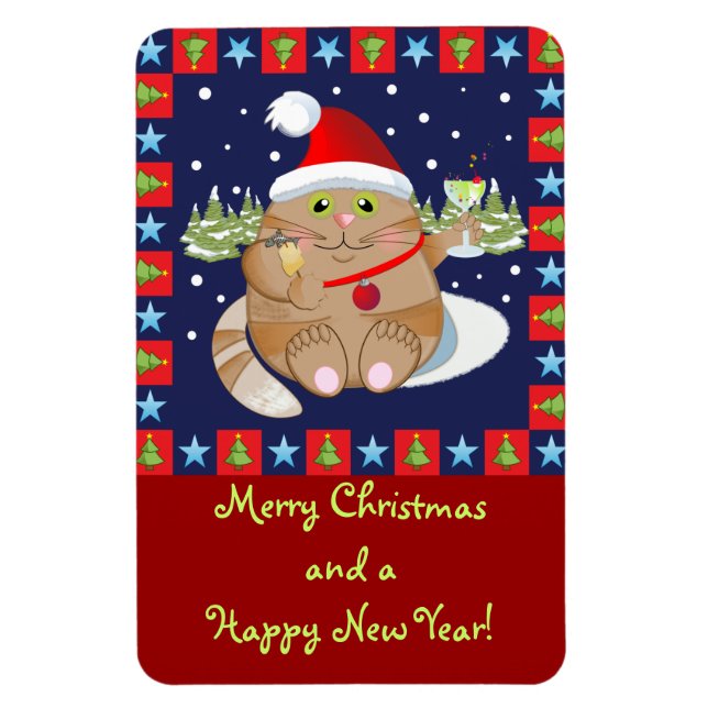 Katt dricka en cocktail + text Julmagnet Magnet (Vertikal)