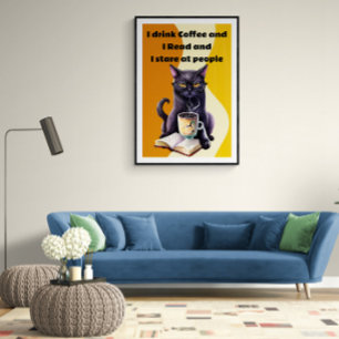 Katt dricka kaffevägg konst jag dricker kaffe poster