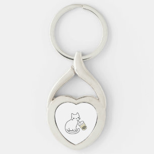 Katt dricker Boba mjölkte Bobalogy Hoodie Twisted Heart Silverfärgad Nyckelring
