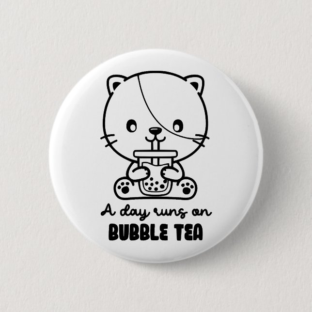Katt dricker bubbel-te, Boba-te Clipart Knapp (Framsida)