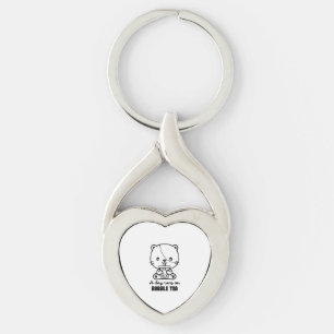 Katt dricker bubbelte, Boba te Clipart Twisted Heart Silverfärgad Nyckelring