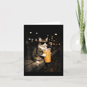 Katt dricker iskaffe rolig djur meme retro kort