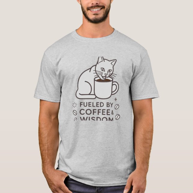 Katt Dricker Kaffe Drivs Av Kaffe Och Visdom T Shirt (Framsida)