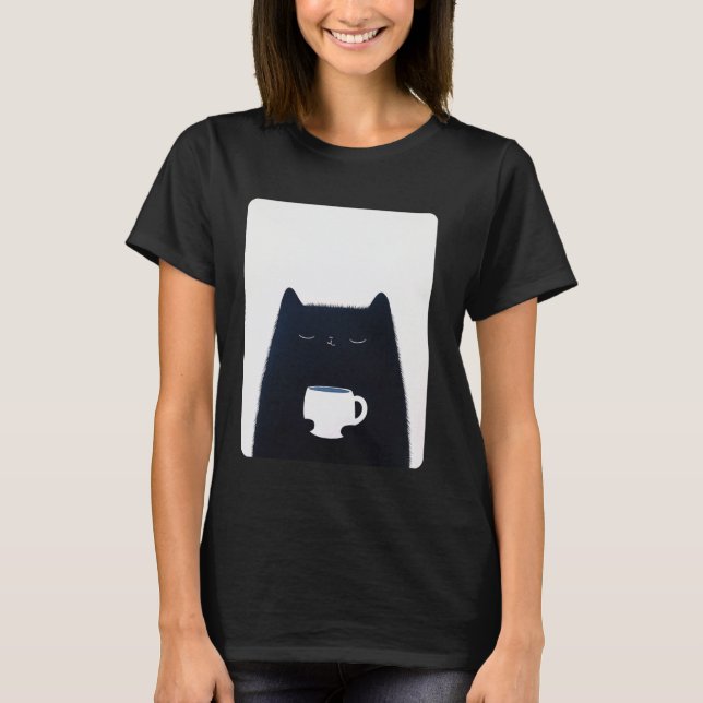 Katt dricker kaffe t shirt (Framsida)