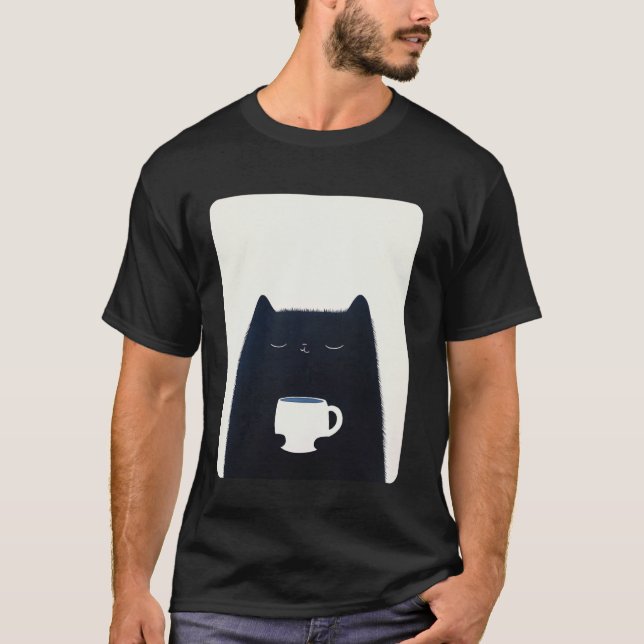 Katt dricker kaffe t shirt (Framsida)