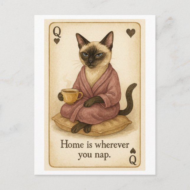 Katt dricker kaffe vykort (Framsida)