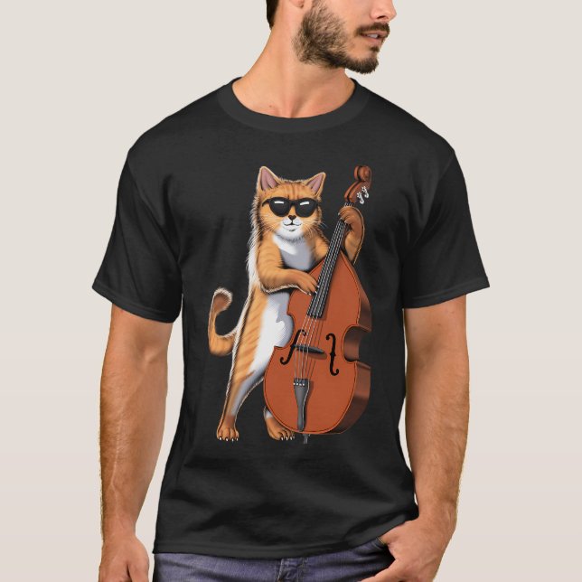 Katt dubbelbas spelare t shirt (Framsida)