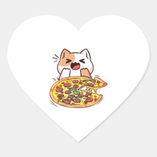 Katt Eating A Pizza Hjärtformat Klistermärke