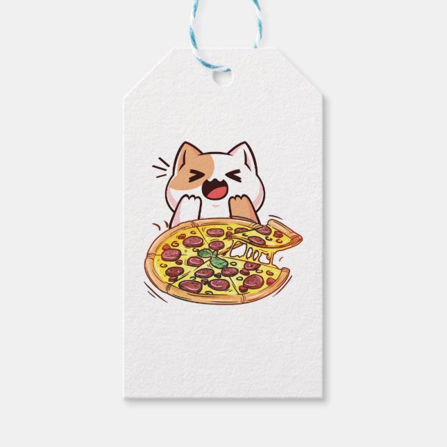 Katt Eating A Pizza Presentetikett (Framsidan)