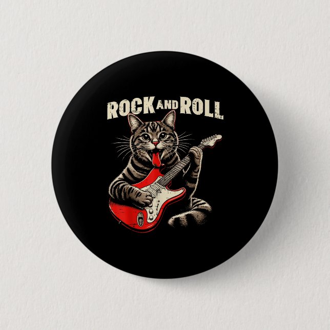 Katt Elgitarr Rock And Roll Rocker Kattunge Me Knapp (Framsida)