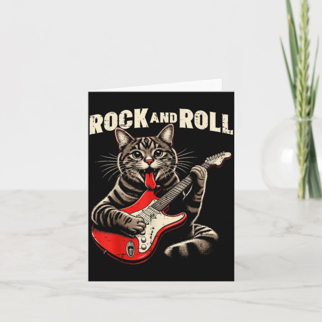 Katt Elgitarr Rock And Roll Rocker Kattunge Me Kort (Framsida)