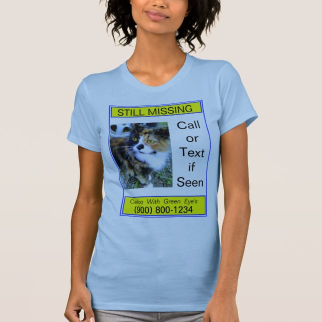 Katt eller Hund saknas fortfarande på ljusblå T-sk T Shirt (Framsida)