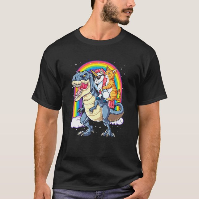 Katt Enhörning Dinosaurrex T Shirt (Framsida)