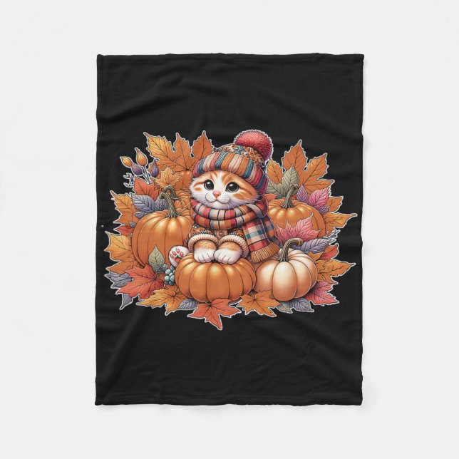 Katt-fall-löv-hej-höst-kattkattunge-älskare-än Fleecefilt (Framsidan)