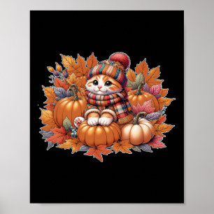 Katt-fall-löv-hej-höst-kattkattunge-älskare-än Poster