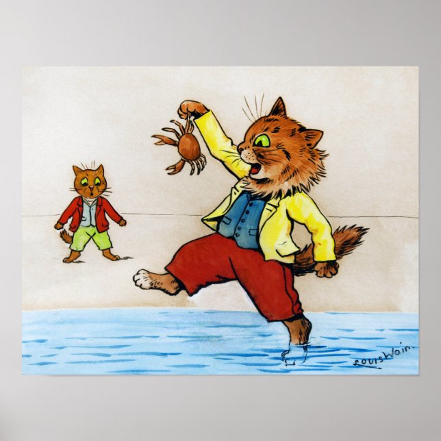 Katt fångade en krabba, Louis Wain Poster (Framsidan)