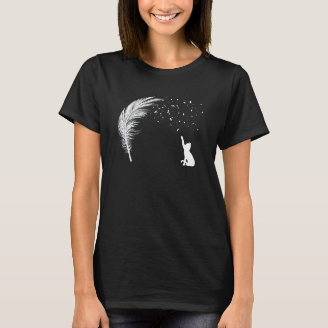 Katt Fångar Fjäder Flygande Löv Cool Gata Styling T Shirt (Framsida)