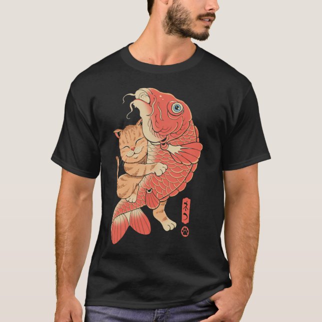 Katt fångar karp t shirt (Framsida)