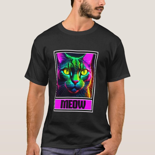 Katt Färgrik Kissa Meow T Shirt (Framsida)