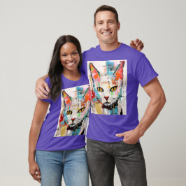 Katt Färgrik Tecknad Kattunge med Galen Öga GRAFFI T Shirt