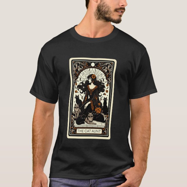 Katt Faster Häxa med Blommig Gotisk Ram Feline Tar T Shirt (Framsida)