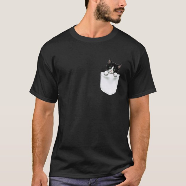 Katt ficka kikar söt katt i fickan t shirt (Framsida)