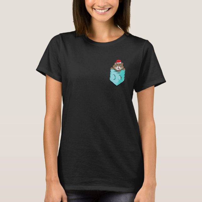 Katt ficka tomtehatt jul pyjamas söt kattunge  t shirt (Framsida)