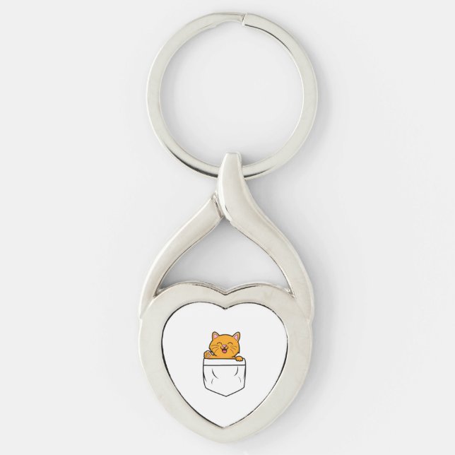 Katt ficka     twisted heart silverfärgad nyckelring (Framsidan)