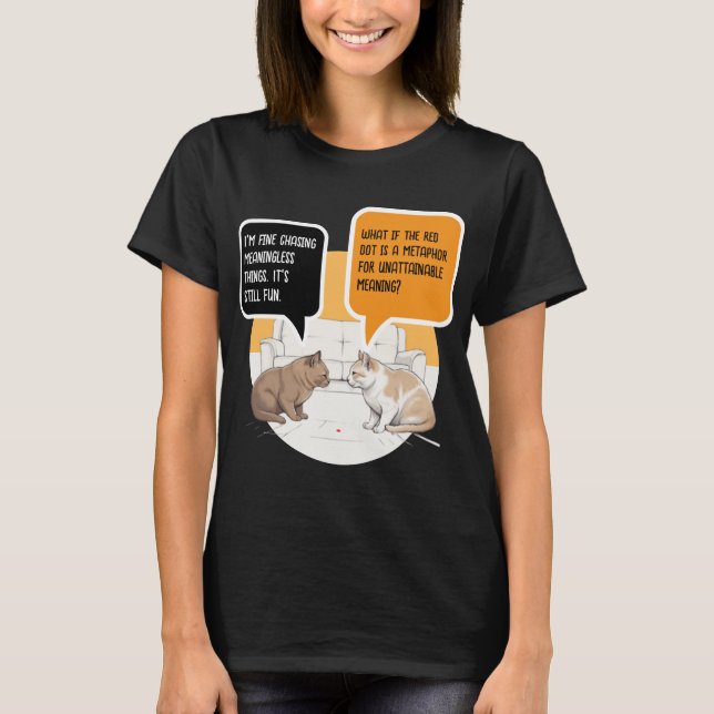 Katt Filosofi Röd Prick Existentiell Humor Konst T Shirt (Framsida)