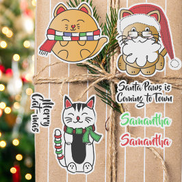 Katt, fin jul, Anpassningsbar, Vinyl Sticker Klistermärken