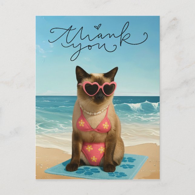 Katt finns på stranden vykort (Framsida)