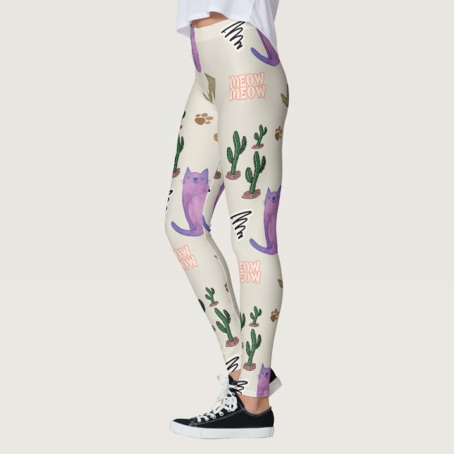 Katt Fisk Kaktus Tass Mor Leggings (Vänster)