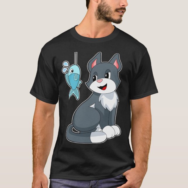 Katt Fiskare Fisk Fiske T Shirt (Framsida)