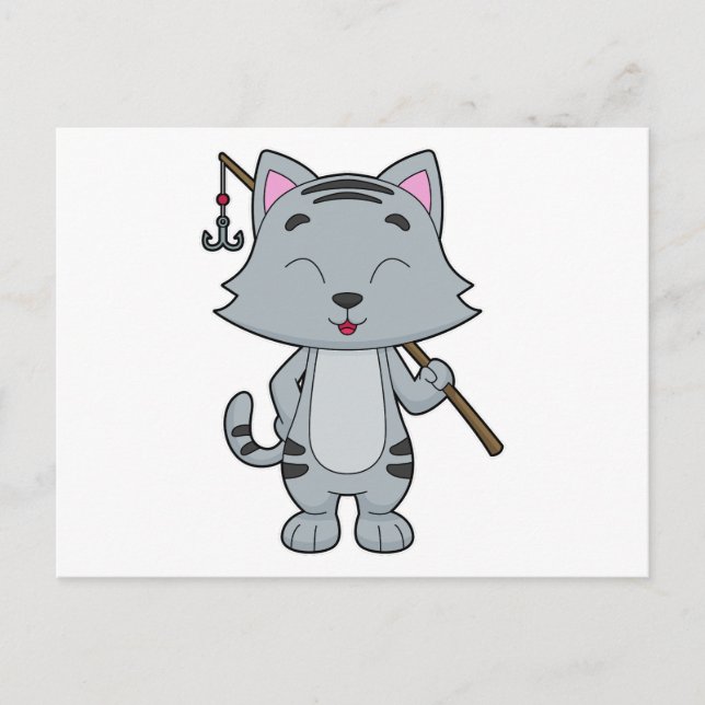 Katt Fiske Fiskare Fiskespö Vykort (Framsida)