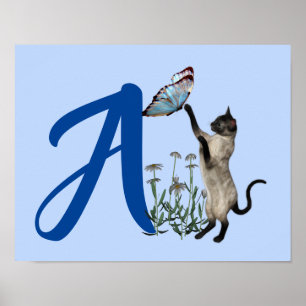 Katt Fjäril Söt Monogram Initial A Personlig Poster