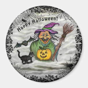 Katt, Fladdermus och Pumpkin, Happy halloween! Magnet