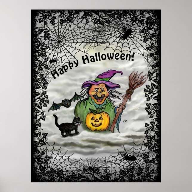 Katt, Fladdermus och Pumpkin, Happy halloween! Poster (Framsidan)