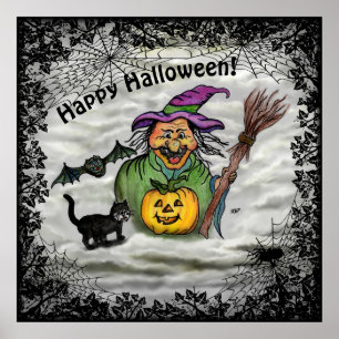 Katt, Fladdermus och Pumpkin, Happy halloween! Poster