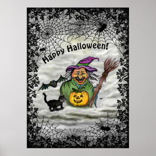 Katt, Fladdermus och Pumpkin, Happy halloween! Poster