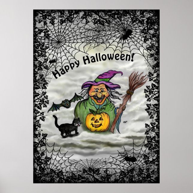 Katt, Fladdermus och Pumpkin, Happy halloween! Poster (Framsidan)