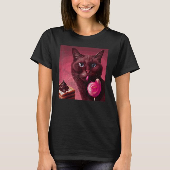 Katt Flamingo Choklad T Shirt (Framsida)