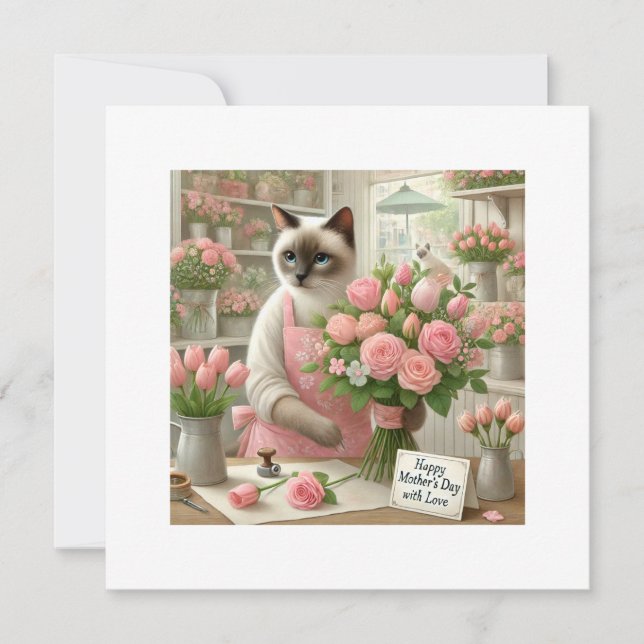 Katt Florist för Mors Dag Katt MAMMA Julkort (Framsida)