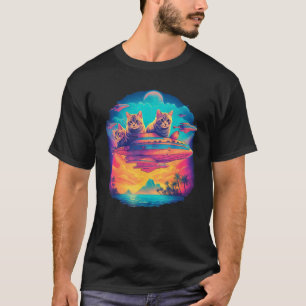Katt flygande UFO rymdskepp grafik T Shirt