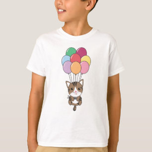 Katt flyter upp med färgstarka ballonger t shirt