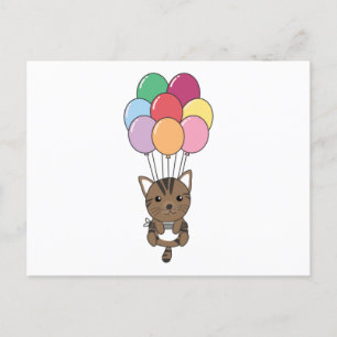 Katt flyter upp med färgstarka ballonger vykort